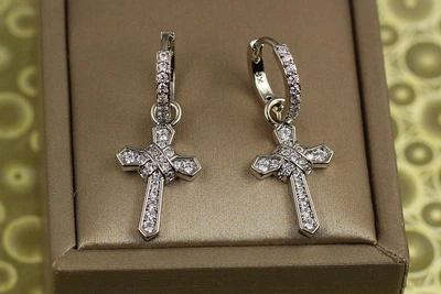 Серьги подвески Xuping Jewelry крестики плетеные 3 см серебристые