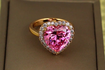 Кільце Xuping Jewelry серце океану з рожевим каменем р 20 золотисте