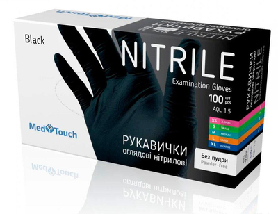 Перчатки нитриловые MedTouch, размер S, черные, 100 шт