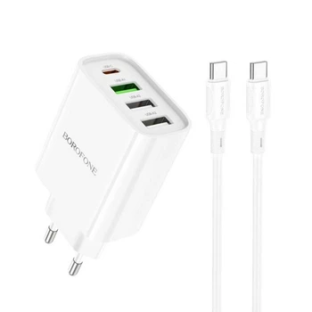 Зарядне мережеве BOROFONE BA79A PD20W+QC3.0 3USB/1Type-C швидка зірядка + cabel Type-C - Type-C для Android пристроїв Білий