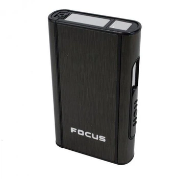 Портсигар с зажигалкой на 10 сигарет FOCUS №XT-4938 Black (do286)