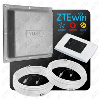 Комплект для подключения 4G интернета с аккумулятором ZTE MF920U + панельная антенна YUST Pro2s с усилением 15 дБи + кабели + переходники TS9 | Скорость до 150 Мбит/с | До 32 подключений | До 15 км от базовой станции | Киевстар, Vodafone, Lifecell.