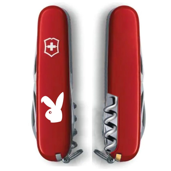 Швейцарський ніж Victorinox SPARTAN ZODIAC 91мм/12 функцій, червоні накладки, Бойовий Кролик білий