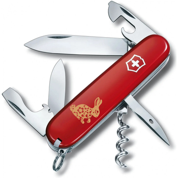 Швейцарський ніж Victorinox SPARTAN ZODIAC 91мм/12 функцій, червоні накладки, Бенгальський Кролик бронзовий