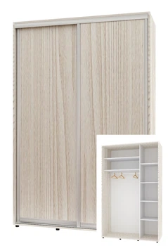 Шкаф-купе двухдверный Комфорт Мебель 130*45*240 см Дуб Беленый 2 двери ДСП Стандарт
