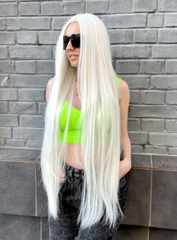 Парик на сетке PoliLy Lace Wig Super Straight тон 1001 длинный белый 100 см термостойкое волокно