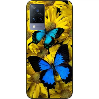 Силиконовый чехол SMTT для Vivo V21 с картинкой Синие бабочки