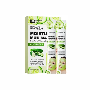 Глиняна маска для обличчя з екстрактом м'якоті огірка Bioaqua Cucumber Moisture Mud Mask, 10 сошеток по 8 мл