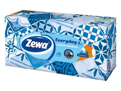 Серветки паперові ZEWA для обличчя Everyday, 2 шари, 100шт