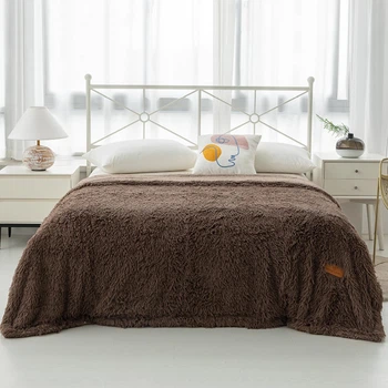 Большой теплый меховой плед одеяло покрывало травка на овчине в подарочной упаковке двойной евро 220х240 см (475426-Prob) Коричневый