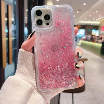 Чехол Glitter для Iphone 13&nbsp;Pro&nbsp;бампер жидкий блеск аквариум розовый