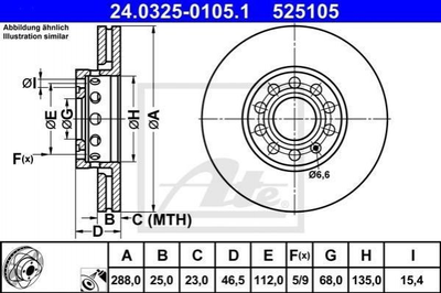 Тормозные диски ATE 24032501051 Audi A4, A6, 100; Seat Exeo; Skoda Superb 4A0615301C, 4A0615301D, 4A0615301E