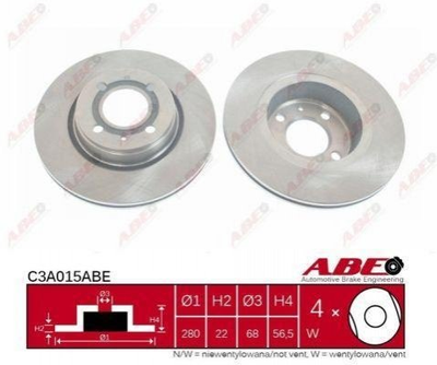 Тормозные диски ABE C3A015ABE Audi 80 8A0615301A, 8A0615301E, 8AO615301A