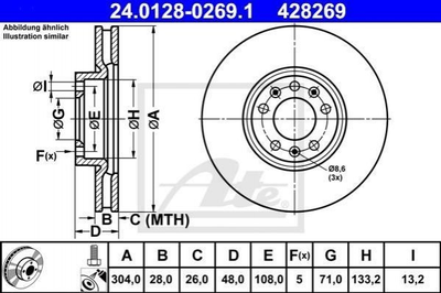 Тормозные диски ATE 24012802691 Peugeot 508, 308, 407; Citroen C4, C5; Opel Grandland X 424993, 4249K1, 3641958