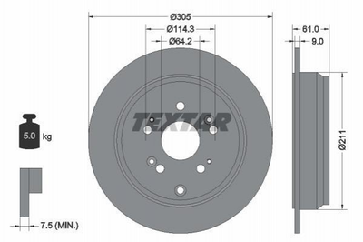 Тормозные диски TEXTAR 92162503 Honda CR-V; Acura RDX 42510SCAE50, 42510STKA00, 42510S9AE50