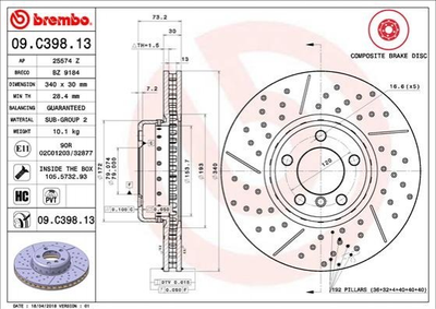 Тормозные диски BREMBO 09C39813 BMW 3 Series, 1 Series, 4 Series, 2 Series 34106797602