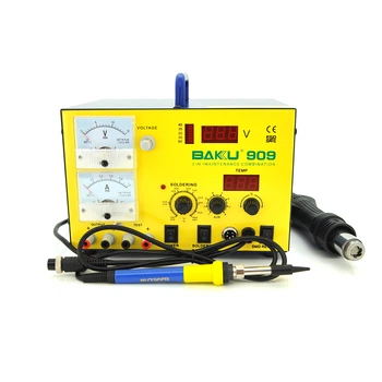 Паяльна станція BAKKU BK-909 цифрова індикація, паяльник + фен, з вбудованим. БП 0-15В 1А (320*298*238) 4,8 кг