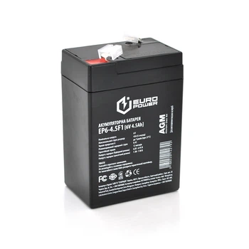 Акумуляторна батарея EUROPOWER AGM EP6-4.5F1 6 V 4.5 Ah ( 70 x 47 x 100 (105) ), 0.715 kg Black Q20