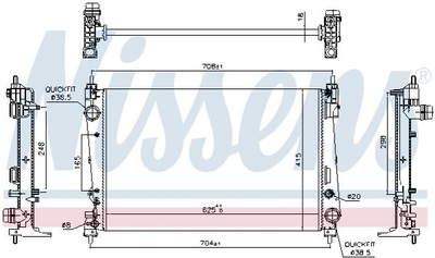 Радіатор охолодження двигуна NISSENS 617864 Fiat Punto, Grande Punto 51863820, 51936039, K51863820