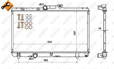 Радиатор охлаждения двигателя NRF 507594 Toyota Corolla 9091604002, 1640002100, 1640002101