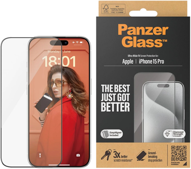 Захисне скло Panzer Glass Ultra-Wide Fit + EasyAligner для Apple iPhone 15 Pro антибактеріальне Black (5711724028106)