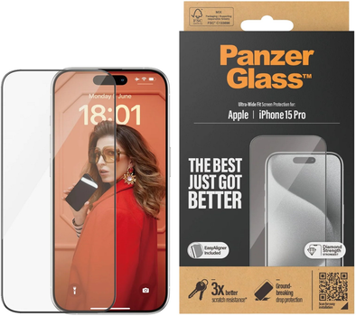 Szkło hartowane Panzer Glass Ultra-Wide Fit + EasyAligner do Apple iPhone 15 Pro antybakteryjne Black (5711724028106)