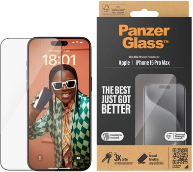 Szkło hartowane Panzer Glass Ultra-Wide Fit + EasyAligner do Apple iPhone 15 Pro Max antybakteryjne Black (5711724028120)