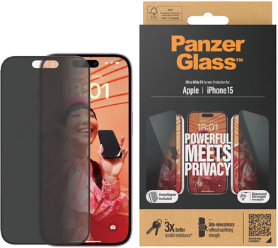 Захисне скло Panzer Glass Ultra-Wide Fit Privacy для Apple iPhone 15 Black (5711724128097)