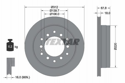 Тормозные диски TEXTAR 92170103 Toyota Land Cruiser, 4-Runner, Sequoiva; Lexus GX 4243160201, 4243160190, 4243160130