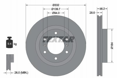 Диски гальмові TEXTAR 92167203 Mitsubishi Pajero 4615A038