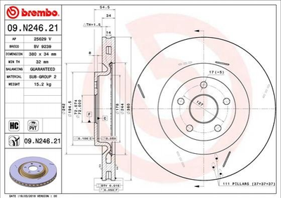 Тормозные диски BREMBO 09N24621 Jeep Grand Cherokee IV (WK, WK2) 5181513AB, 5181513AC, 5181513AD