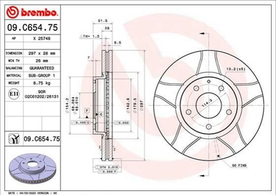 Тормозные диски BREMBO 09.C654.75 Mazda CX-5, 6 GHR133251A, K01133251B, GHP933251