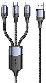 Kabel Usams U71 3w1 1.2m 6 A Fast Charge Lightning/micro-USB/USB Typ-C Czarny (6958444971773)