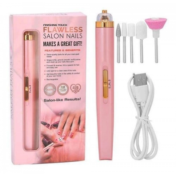 Фрезер для манікюру Flawless Salon Nails 5в1 акумуляторний апарат для педикюру машинка для нігтів з USB зарядкою портативний набір для шліфування полірування та обробки нігтів з підсвічуванням і реверсом для домашнього догляду
