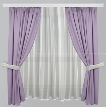 Короткі штори з гардинами для кухні Adagio Windows Decor Бузкові розміри 2,8х1,7м - тюль, 1,45х1,7м (2шт) - штори