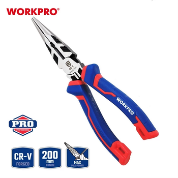 Длинногубцы прямые WORKPRO 200 мм CR-V PRO PLUS WP231021
