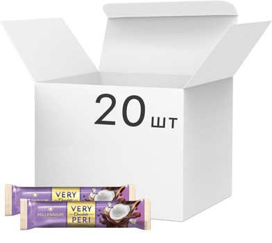 Упаковка батончиків Millennium Very Peri Молочний із начинкою та кокосом 35 г х 20 шт (4820240034322)