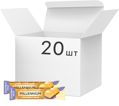 Упаковка батончиків Millennium Blonde Coconut Пористий білий та молочний 25 г х 20 шт (4820240035541)