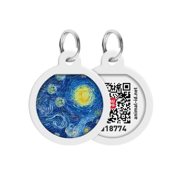 Адресник-жетон для собак и котов металлический WAUDOG Smart ID с QR-паспортом, круглый d 25 мм (S), дизайн «Водяные лилии» — арт. 0625-0201