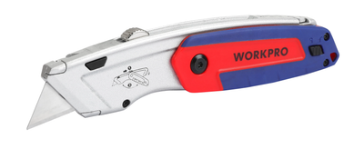 Нож трапециевидный алюминиевый с двумя типами лезвий WORKPRO PRO PLUS WP213016
