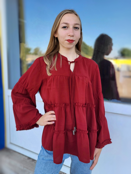 Блузка женская свободная с рюшами Pigalle Бордовая 11385 L (46)