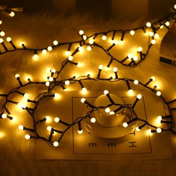 Гирлянда светодиодная Жемчуг на елку 50 LED 5м переходник черный провод Теплый белый