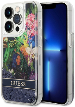 Панель Guess Flower Liquid Glitter для Apple iPhone 14 Pro Max Синій (3666339066116)