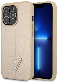 Etui plecki Guess Saffiano Triangle Logo do Apple iPhone 14 Pro Max Beige (3666339065430)