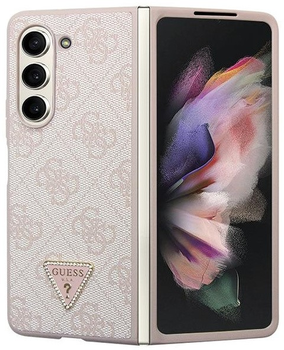 Панель Guess Leather 4G Triangle Strass для Samsung Galaxy Z Fold 5 Рожевий (3666339173944)