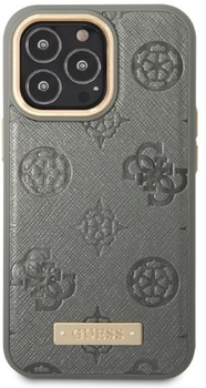 Etui plecki Guess Peony Logo Plate MagSafe do Apple iPhone 13/13 Pro Grey (3666339056797)