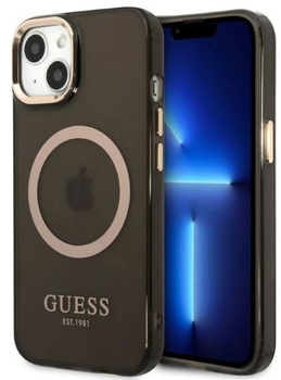 Etui plecki Guess Gold Outline Translucent MagSafe do Apple iPhone 13 Black (3666339057022)