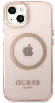 Панель Guess Gold Outline Translucent MagSafe для Apple iPhone 13 Рожевий (3666339057107)