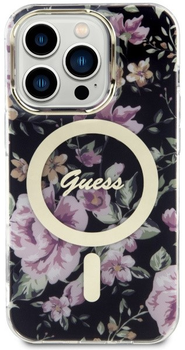 Etui plecki Guess Flower MagSafe do Apple iPhone 14 Pro Black (3666339115531)