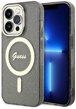 Панель Guess Glitter Gold MagSafe для Apple iPhone 14 Pro Чорний (3666339125585)